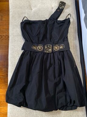 Vintage Forever 21 TWIST Puffed Studded Black Dress M